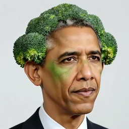 broccoli hairstyle for barack obama with a green face, portrait, realistic