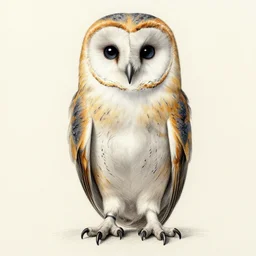 a full body shot of anthropomorphic Barn owl samurai by Brahm Revel,2 arms and two legs,colored by Ronda Pattison, detailed,artstation,pencil art on paper, highly detailed,symmetrical face,symmetrical eyes