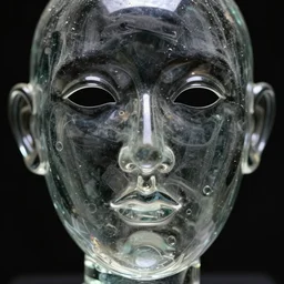 a glass sculpture close up of a face, high detail, award winning