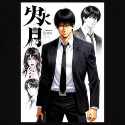 professionally drawn seinen mature cyberpunk detective horror action manga comic cover about pain, murder, rituals, blood, full color, beautifully drawn coherent professional, drawn by ilya kuvshinov, satoshi kon, and hiromu arakawa and tsutomu nihei. japanese script kanji hiragana on the cover. simplistic minimalist cover art. stylized stylistic.