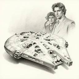 hyperrealist pencil sketch of millenium falcon by jeremy mann and alphonse mucha, fantasy art, drawing, dynamic lighting, artstation, poster, volumetric lighting, very detailed faces, 4 k, award winning