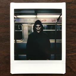 ominous polaroid photo of scary monster in style of trevor henderson inside toronto subway