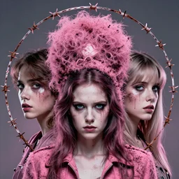 3 d cinematic close portrait of a 1 9 8 0 s symmetrical!!! nasty people!!! dusty pink rose rust razor wire artwork by aquamarine backlightr