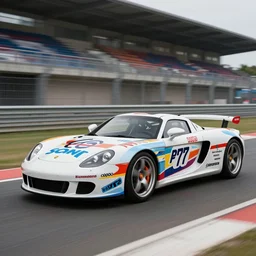 a surrealism pattern color porsche 9 1 1 carrera gt le mans in shape of silvia rocket bunny edition, race track background, long shutter speed, retro style, modern car design, 8 k resolution, hasselblad photo