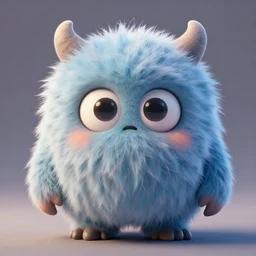 small fluffy sad cute monster with big eyes, 3 d, photorealistic, ultra - details