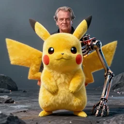 Jack Nicholson plays Terminator Pikachu, scene where his endoskeleton gets exposed, still from the film