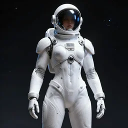 ornate beautiful hourglass feminine white cyborg in full body skin space suit, helmet, concept art, joshua rife, photoshoot, intricate, highlydetailed, space background, artstation 4 k raytracing, shadows, highlights, illumination