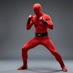 lean fighter in a red spandex suit pose stance fight
