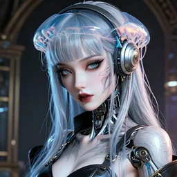 closeup portrait of an absurdly beautiful, graceful, sophisticated, fashionable cyberpunk mechanoid gravure idol, an ultrafine hyperdetailed illustration by irakli nadar, matt wisniewski style, fashion photography, intricate linework, porcelain skin, jellyfish headset, unreal engine 5 highly rendered, global illumination, radiant light, detailed and intricate environment