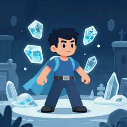 A man with ice superpowers in the risk of rain 2 style, game