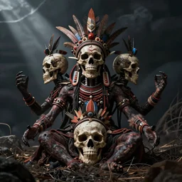 a tribal horror faces in the eternal dream of death body