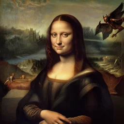 renaissance portrait of a girl with long hair and demon wings in front of a post - apocalyptic landscape, art by leonardo da vinci, raffaello, donatello