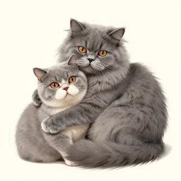 gray persian cat hugging a british shorthair cat, drawing