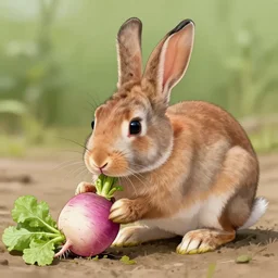an illustration of a rabbit eating a radish., trending on artstation, shape focus, high detailed, by anton fadeev
