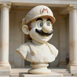 an antique marble statue of mario from mario bros nintendo in a greek temple, portrait, 1 / 4 headshot, nintendo