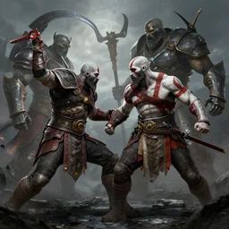 kratos from god of war fighting the legion from titanfall 2 by greg rutkowski