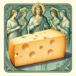 the holy slice of swiss cheese, worshippers, art nouveau, highly detailed, retro, 8 k