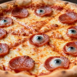 concept art, perspective view, extreme close - up shot, hot pepperoni pizza cells with eyeballs, creative macro photography, digital art, photorealistic, narrow macro photo lense, 9 0 mm f / 1 1, dynamic lighting, hyper realistic, extremely detailed, kodachromatic, 8 k