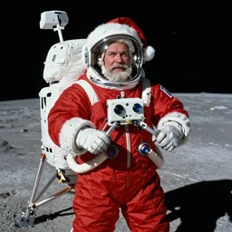 Santa on the moon landing, 1969, realistic, detailed