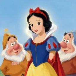 still from snow white and the seven dwarfs if made by krenz cushart and wenjun lin, portrait, illustration, rim light, top light, summer clear blue sky, perfectly shaded, soft painting, epic, intricate, art