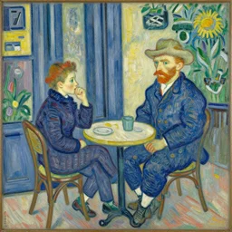 cafe scene by raoul dufy, van gogh, detailed, natural colors, masterpiece
