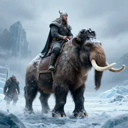 cold warrior ice warrior hyperborian nomadic viking riding a mammoth fantasy