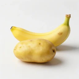 one potato and one banana on a table
