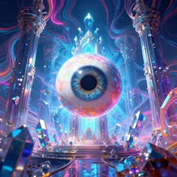 mysterious eyeball hovers over mythical crystal temple, infinite fractal waves, dramatic bright neon colors, highly detailed, cinematic, synthwave, robert morello, vladimir kush, phillipe druillet, chris foss, roger dean, michael whelan, bruce pennington, jaroslaw jasnikowski, alfred kelsner, kubrick, wojtek suidmak