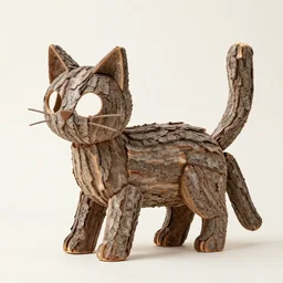 cat made of tree bark real