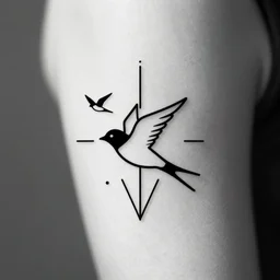 a simple tattoo design of minimalist swallows flying into geometric lines and simple basic shapes, black ink, abstract logo, line art