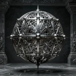 steel mechanical sphere floating in dark stone room, intricate, elegant, sharp focus, highly detailed, concept art, digital painting, giger, aleksi briclot, rutokowski, beksinski