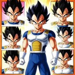 vegeta in several different cartoon styles
