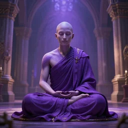 mystic purple monk meditate in old church, unreal engine, digital, artstation, detailed body, heavenly atmosphere, digital art, overdetailed art, trending on artstation, cgstudio, the most beautiful image ever created, dramatic, award winning artwork, beautiful scenery
