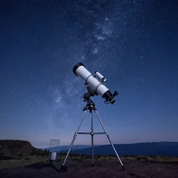 a telescope on the summit of a mountain in the night, the sky is full of stars, digital art, watercolor