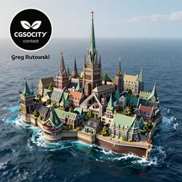 norse city afloat of an ocean trending on artstation award winning by greg rutkowski cgsociety contest winner intricate 4 k detailed wide - angle 8 k quality