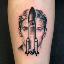 tattoo design, stencil, portrait of a spacex rocket - n 9