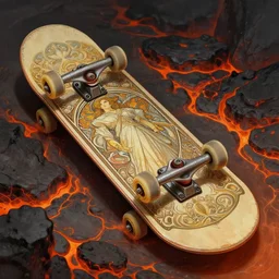 skateboarding floor is lava, deep focus, d & d, fantasy, intricate, elegant, highly detailed, digital painting, artstation, concept art, matte, sharp focus, illustration, hearthstone, art by artgerm and greg rutkowski and alphonse mucha