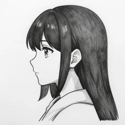 anime girl portrait profile, black and white sketch, cellshaded, drawn in fine-tip pen, made by WLOP, trending on artstation