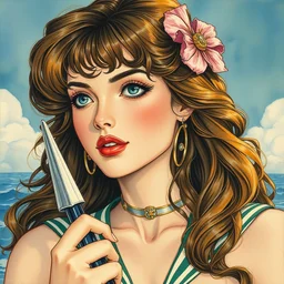 the sailor jupiter. beautiful, realistic painting by mucha and malevich and kuvshinov and bilibin. synthwave watercolor, thick linings, manga
