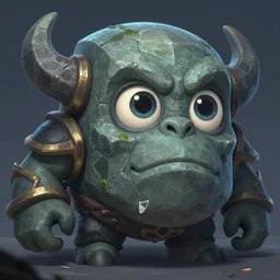 Stone golem with big eyes, face visible, league of legends character art, trending on artstation, digital art