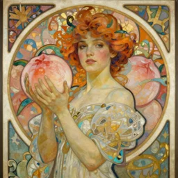 beautiful art nouveau painting of princess - peach!!!!!!! by mucha, sharp edges, intricate line - work.
