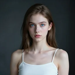 a girl with cold blue eyes, standing in a dark room under the bright lighting of cold lamps, in bright red silk clothes golden ratio, by james jean, medium close - up, perfect composition, dramatic, medium close - up ( mcu ), cannon ef 6 5 mm f / 2. 8