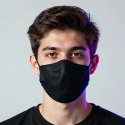 rgb glitched face of young man wearing black mask