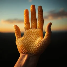 honeycomb palm hand, surrealism