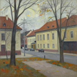 an edward hopper style painting of a ( ( ( ( ( ( ( ( miskolc, a city in northeastern hungary ) ) ) ) ) ) ) ), late - autumn, november of 1 9 4 8