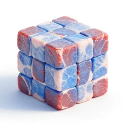 3 dimensional cube made of blue raw meat