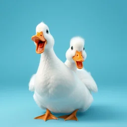 1 6 : 9 youtube thumbnail with background of colour hex code # 2 3 c 2 ff and a picture of a surprised duck, photorealistic, 8 k, happy, white duck