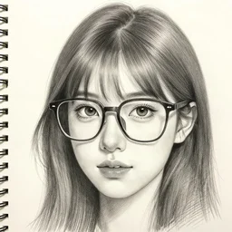 highly detailed pencil sketch portrait of a beautiful woman with eyeglasses that are way to bof for the cute face