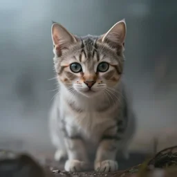 hyperrealistic cinematic mystical!!! cat kitten, soft fog f 1. 1 2 8 mm