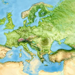 stylized map of a realm with distinct biomes, with cities and deserts and forests and lakes, highly detailed, smooth, sharp focus, illustration by moebius and thomas kinkade